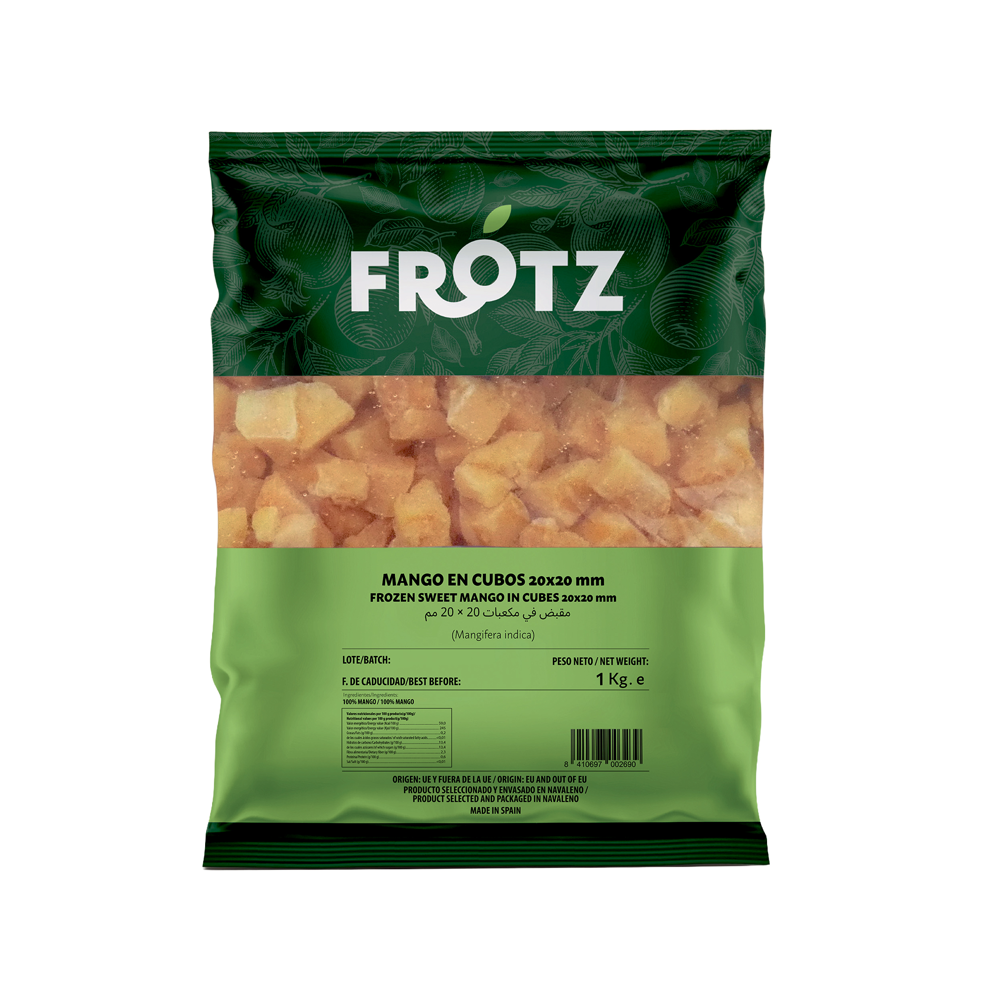 Mango en Cubos UlCong.. 20×20 mm – 1 kg
(Mangifera indica)