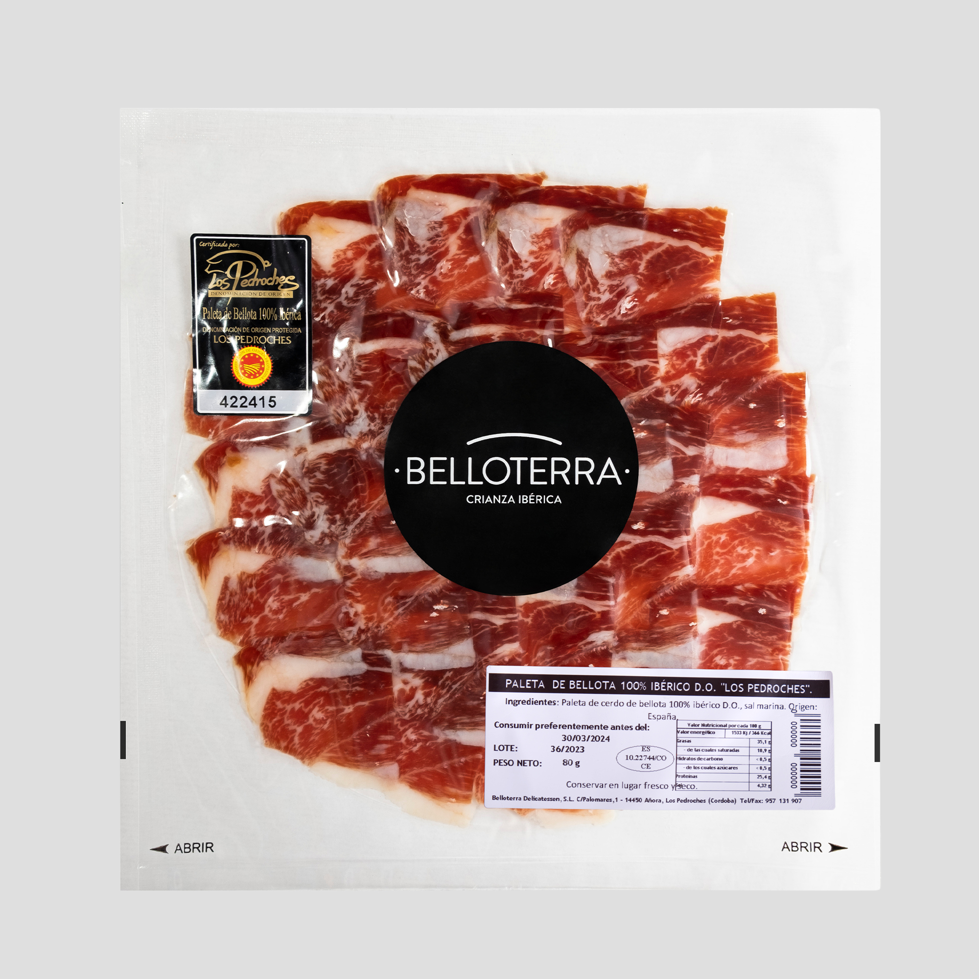 Paleta Ibérica de Bellota 100%  D.O. Lonch. 80 gr.